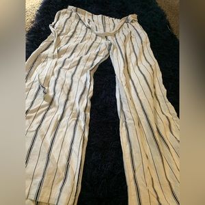 White Flare pants with blue stripes